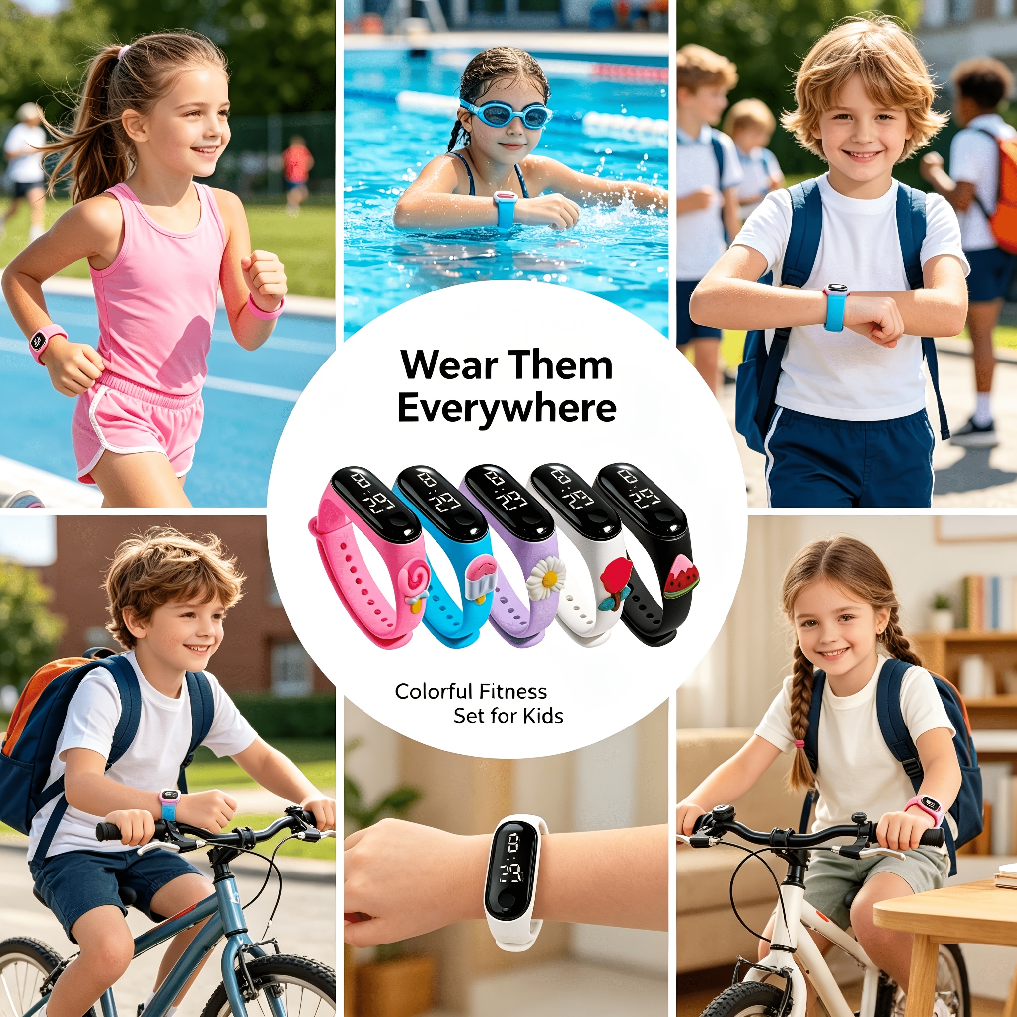 5pcs Animal Pattern Student Electronic Wristbands Set